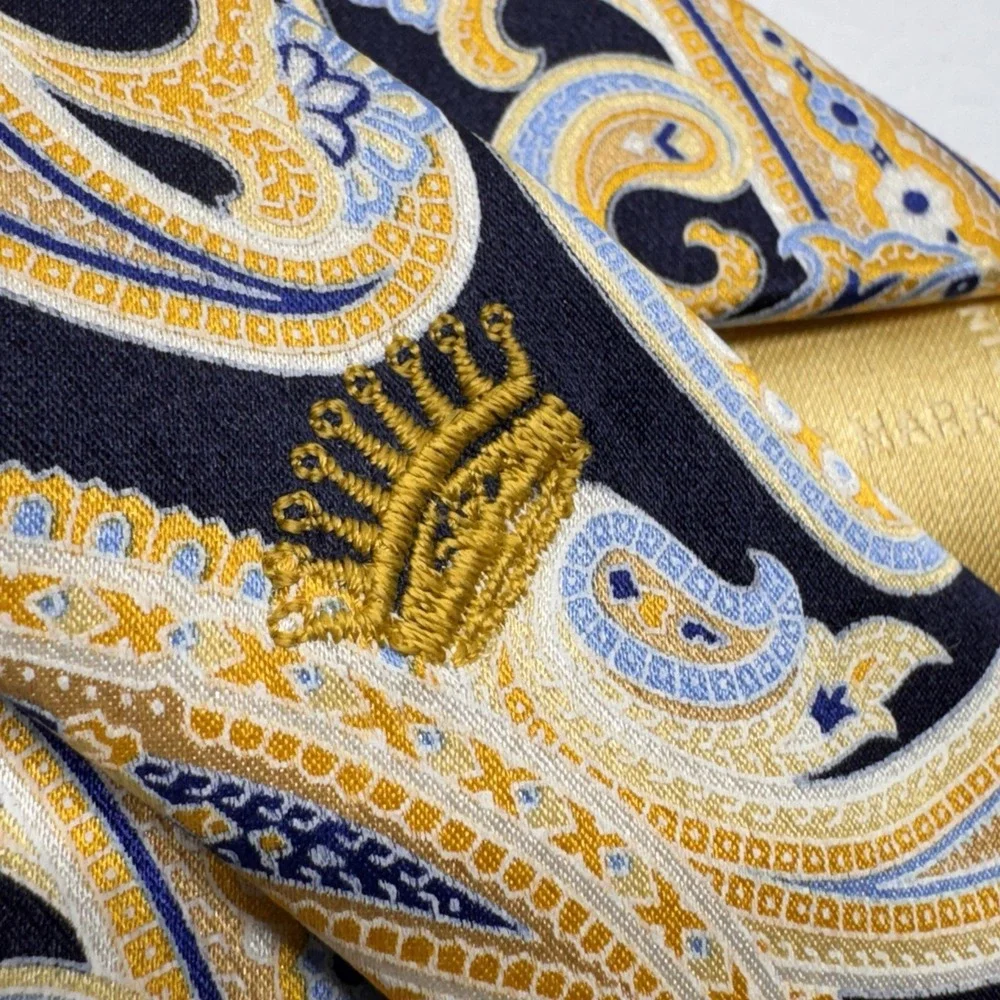 Countess Mara‎ Mens Navy Blue Gold Paisley 100% Silk Hand Made Necktie Tie